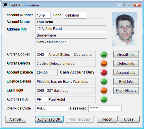 Flight Authorisation Screen Example